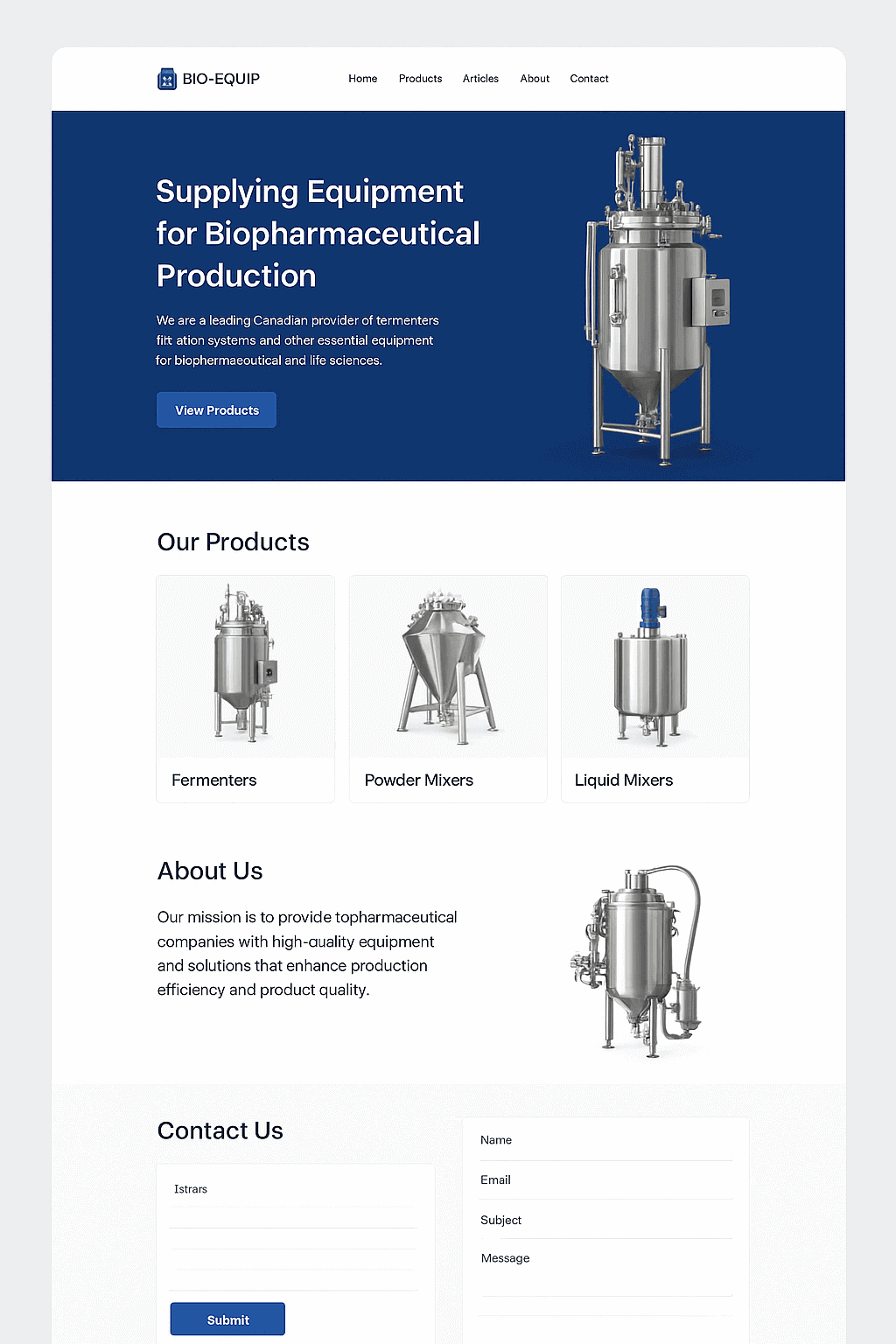 تصویر نمونه پروژه طراحی سایت تامین تجهیزات صنایع بیولوژیک